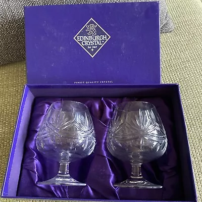 Hand Cut Crystalware - Edinburgh - 2 Crystal Brandy Glasses 132mm  (Presentation Boxed)