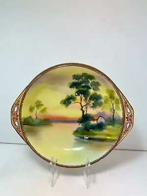 Buy Vintage 1980s Noritake Hand Painted Fall Landscape Porcelain Bowl - Dual Handle • 18.64£