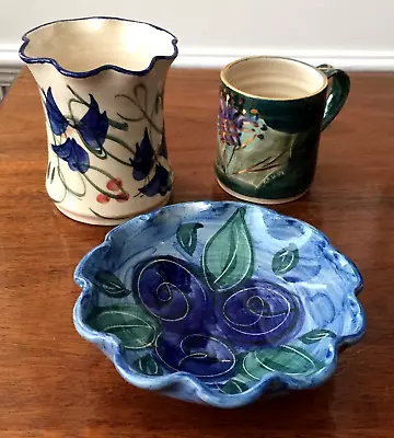 Buy 3 Crail Studio Pottery Scotland Thistle Design Mug+Floral Design Vase+Bowl • 21.99£