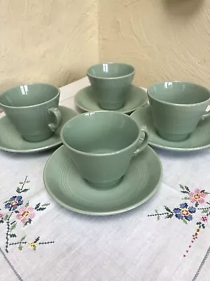 Buy Vintage Woods Ware Beryl Green Teacups Cups And Saucers X 4 Utility China • 10£
