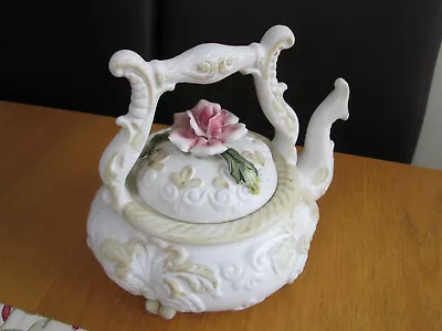 Buy Large Rare Vintage Capodimonte Embossed Floral Ceramic Kettle / Tea Pot On Feet • 24.95£