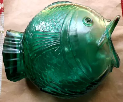 Buy Mid  Century Large Carp Fish Open Mouth Pressed Clear Green Glass Vase • 39.99£