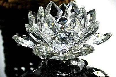 Buy Crystal Glass Lotus Flower Candle Holder Decor PaperWeight Wedding Birthday Gift • 14.99£