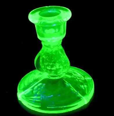 Buy Unusual  Art Deco Uranium Green Glass Part Dressing Table Leaf Candle Stick • 12.99£