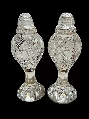Buy Antique Bohemian/czech Cut Crystal Tall Pedestal Salt & Pepper Shakers Floral • 60.58£