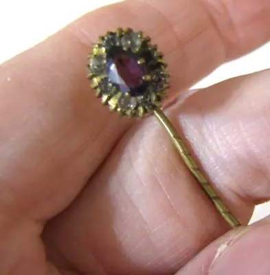 Buy Antique Amethyst Glass Stone Stick Pin Brass Spiral Stem • 15.53£