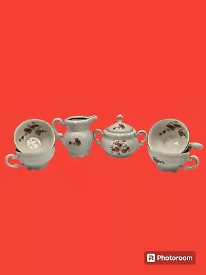 Buy Vintage Mitterteich Bavaria China  Creamer ,  Covered Sugar Bowl And Tea Cups -6 • 28£