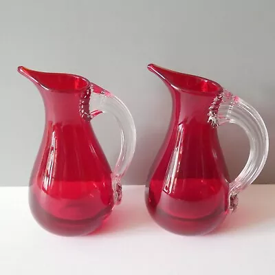 Buy 2 X Whitefriars Designer Geoffrey Baxter Ruby Red Sparrow Beak Jug Pitcher 9419 • 19.99£