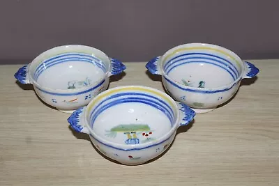 Buy Three Vintage Henriot Quimper Lug Bowls French FaÏence Breton • 29.95£