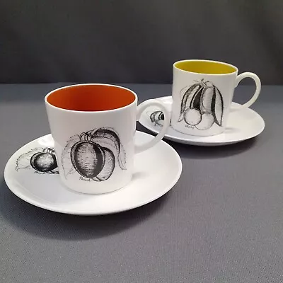 Buy Pair Of Vintage Susie Cooper Black Fruits Coffee Cup & Saucer, Peach And Cherry • 0.99£