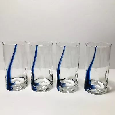 Buy 16 Oz Cobalt Blue Swirl Ribbon Drinking Glasses Tumblers  Set Of 4 Highball • 35.41£
