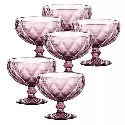 Buy 6pcs Gemstone Amethyst Sundae Dessert Bowl Recycled Glass Vintage Diamond Ridges • 23.95£