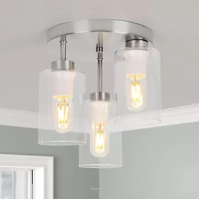 Buy FORCOSO 3 Way Ceiling Lights, Brushed Semi Flush Mount Ceiling Light With Clear • 81.66£