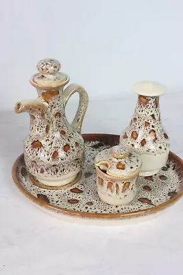 Buy Cornish Fosters Pottery Honeycombe Vinegar / Oil Jug& Salt Pot Tableware Vintage • 20£