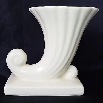 Buy Vintage McCoy Ivory White Matte Cornucopia Vase Mid-Century USA *Crazing, Stains • 37.86£