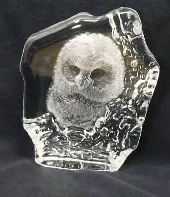 Buy Signed Mats Jonasson Glass Owl / Owlet Art Glass Paperweight • 16£