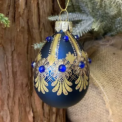 Buy Glass Jewelled Egg Bauble Christmas Tree Decoration Red Gold Green Gisela Graham • 4.19£