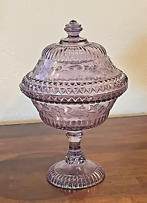 Buy Antique WILDFLOWER Purple Glass ADAMS Lidded Pedestal  Compote DISH 11-3/4  Tall • 40.06£