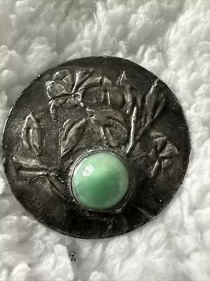 Buy Ruskin-style Pewter Brooch With Light Green Cabochon Arts & Crafts • 8£