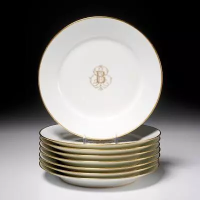Buy Sevres Letter B Monogram Gold White French Porcelain Plates 9.5  8pc Set 19th C • 326.18£