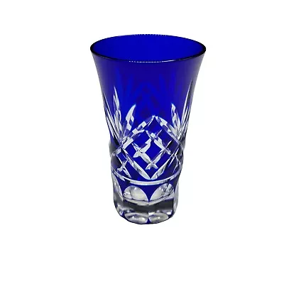 Buy Single Cobalt Blue Bohemian Czech Cut To Clear Shot Glass ~ Edo Kiriko? • 14.90£