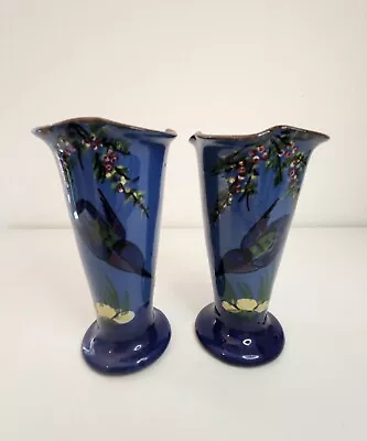 Buy 2x Vintage Longpark Torquay Devon Ware Devonshire Blue Kingfisher Design Vase • 29.99£