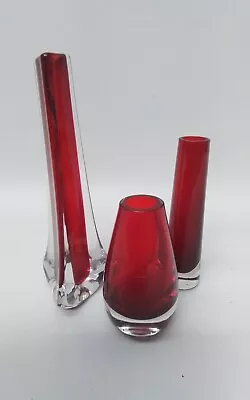 Buy Set Of 3 Whitefriars Cranberry Glass Tricorn/Cylinder Vases • 19.99£