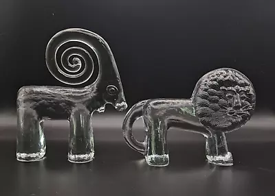 Buy Kosta Boda Art Glass Bock/Goat/Ram & Lion, Bertil Vallien Zoo Series, Sweden • 60£