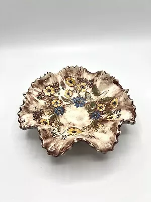 Buy Vtg Scalloped Ruffled Edge Ceramic Catch Bowl Hobbyist Hand Painted Floral 8” • 5.59£