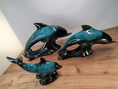 Buy Trio Of Vintage Ceramic Dolphins Blue Mountain Pottery Very Large • 45£