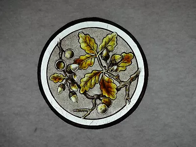 Buy Stained Glass OAK Beautiful Hand Painted Kiln Fired Diameter-120mm Antique Style • 15.99£