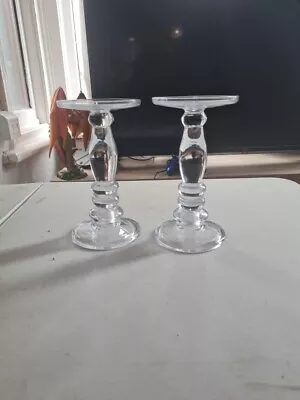 Buy Pair Of Stylish Glass  Candlesticks Holds Yankee Candles 20cm Tall. Free Post • 14.99£