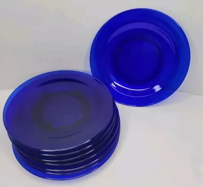 Buy Vintage Cobalt Blue Glass Plates 8.25  Set Of 8 Salad/Dessert Plates  • 37.73£