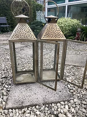 Buy Moroccan Style Large Lantern Glass Candle Holders X2 • 80£
