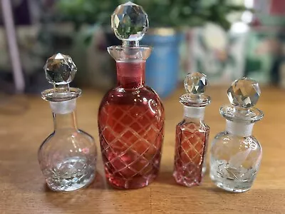 Buy 4 Bohemian Cut To Clear Colored Glass Perfume Decanter Bottles/ Stoppers Vintage • 12.99£