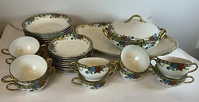 Buy SUPERIEUR LIMOGES FRANCE 30 Piece Set Of  Bowls Cups Tureen FLOWERS GOLD • 321.52£