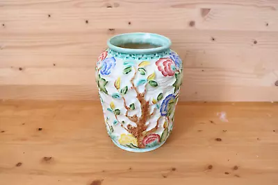 Buy Vintage Stamped Indian Tree Embossed Vase With Pastel Colours 9  Tall Majolica • 9.99£