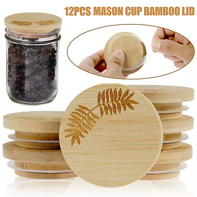 Buy 12x Glass Spice Jars With Bamboo Lids Storage Bottles Containers Pots Airtight • 12.79£