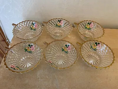 Buy 6 X Vintage Glass Hand Painted Fruit Sundae Dessert Dishes Punch Bowls 5  Across • 12.99£