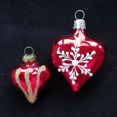 Buy 2 Czech Vintage Blown Glass Red Heart Christmas Ornaments • 10.25£