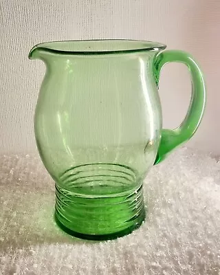 Buy Vintage Green Uranium Glass Pitcher Large Jug Ribbed Base - Beautiful • 9.99£