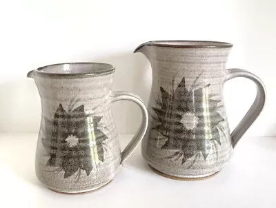 Buy 2 X Studio Pottery Grey Jug Stoneware Tree Stamp Pitcher Pottery Jugs • 19.99£