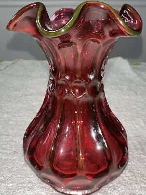 Buy Vintage Fenton Country Cranberry Glass Dot And Flute Ruffled Rim 5  Vase • 18.63£