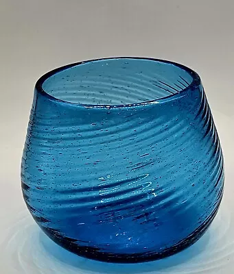 Buy SWIRLED GLASS Hand Blown Blue Turquoise Glass Barware Candle Votive ~ 3 Inches • 18.63£