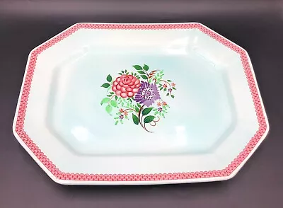 Buy VINTAGE Adams Calyx Ware Floral Design Teal Pink Serving Platter Plate 14” X 11” • 16.99£