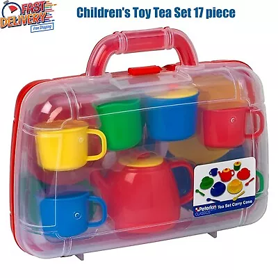 Buy CLASSICS Children's Toy Tea Set Brightly Coloured Tea Set In Carry Case 17 Piece • 12.99£