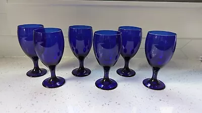 Buy Set Of 6 Cobalt Blue Glasses Gobelts Wine Glasess - Excellent Condition - 18oz • 55.08£