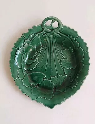 Buy Vintage Green Glaze Majolica Vine Leaf Plate Cabbage Leaf Side Plate • 22£