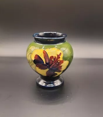 Buy Vintage MOORCROFT Hibiscus Small Baluster Footed Vase Blue & Green • 80£