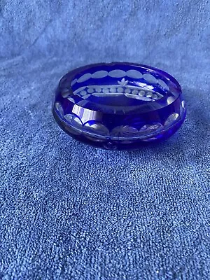 Buy Bohemian Cobalt Blue Cut To Clear Lead Crystal Glass Ashtray 5 X 10 Cm. Vintage. • 8£